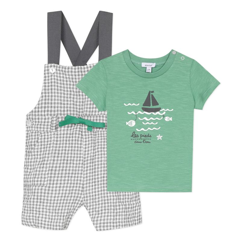 Tenue t-shirt et salopette à carreaux bébé garçon Absorba Aucune nuance