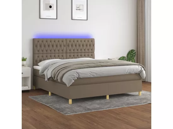 Sommier tapissier avec matelas et LED Taupe 180x200 cm Tissu