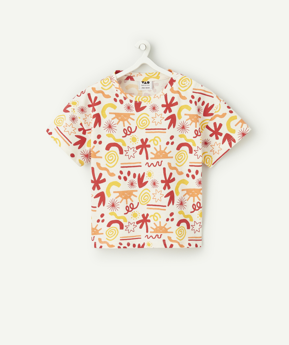 t-shirt manches courtes bébé garçon en coton bio imprimé coloré rouge orange et jaune