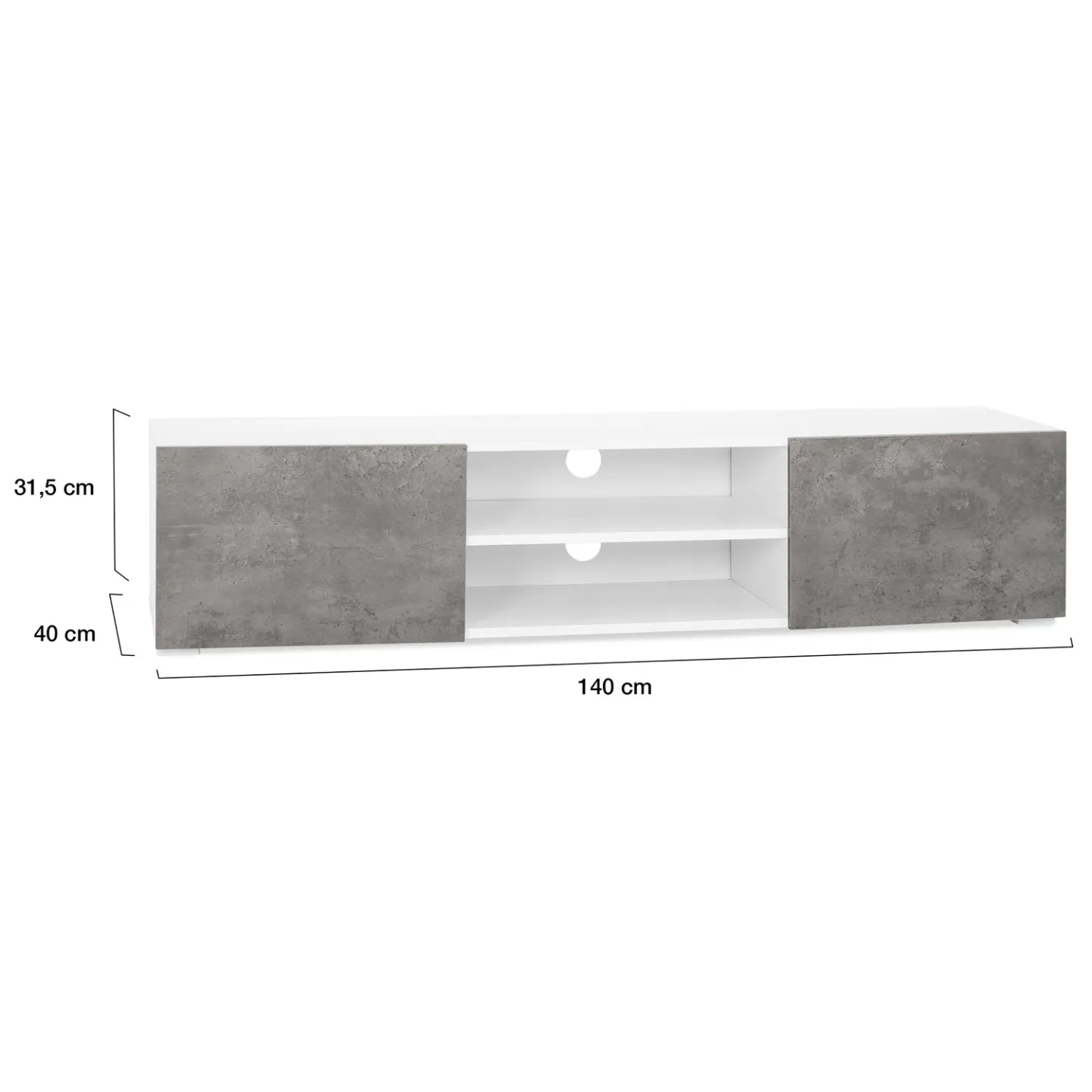 Meuble TV 140 cm ELI blanc portes effet béton