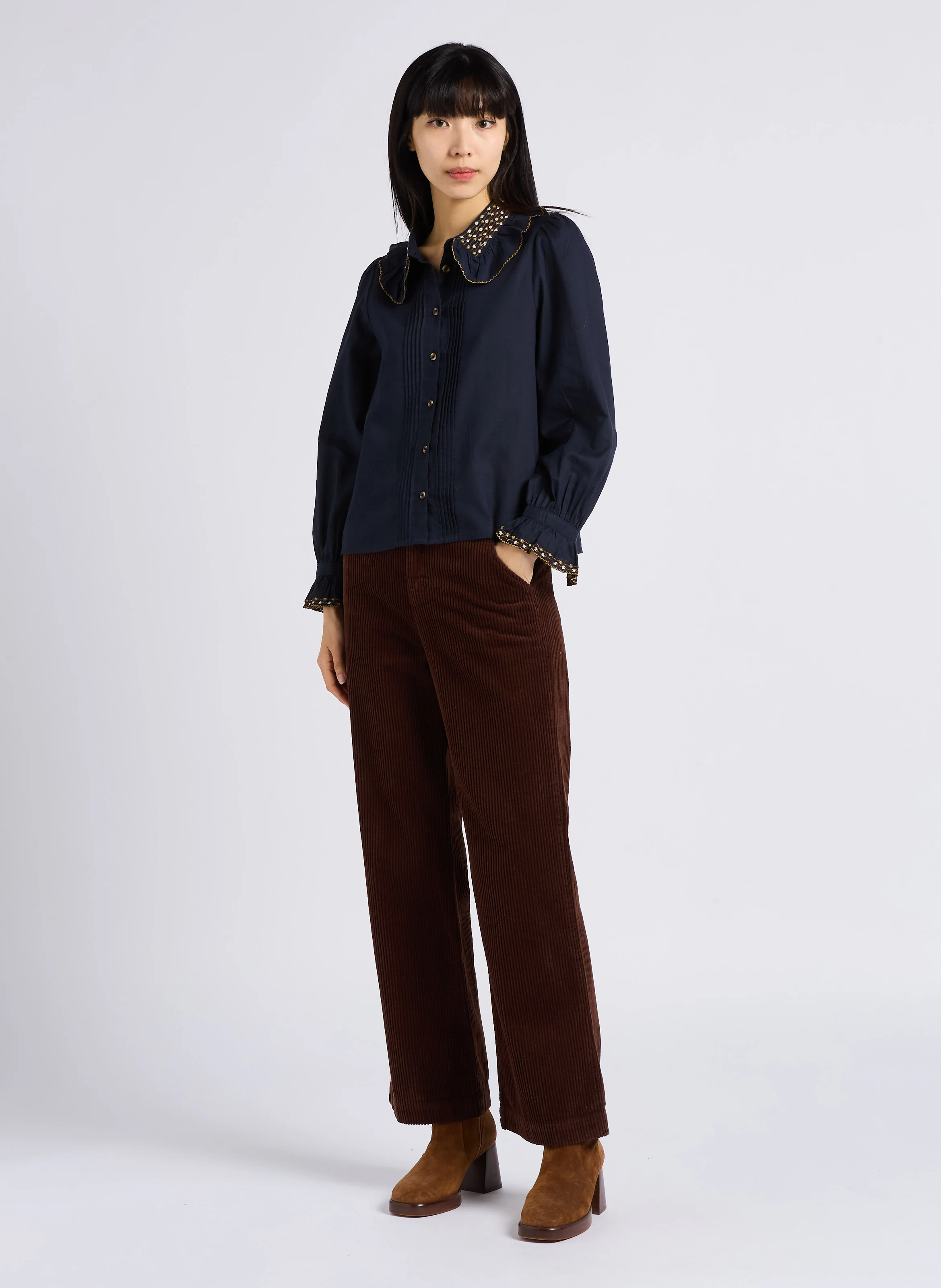 ANELLE - Pantalon en velours côtelé | Marron