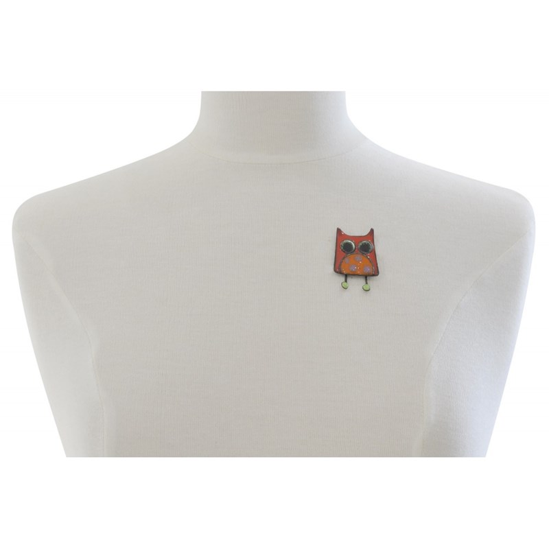 Broche Pin's Hibou Émaillé Rouge à Pois Violet