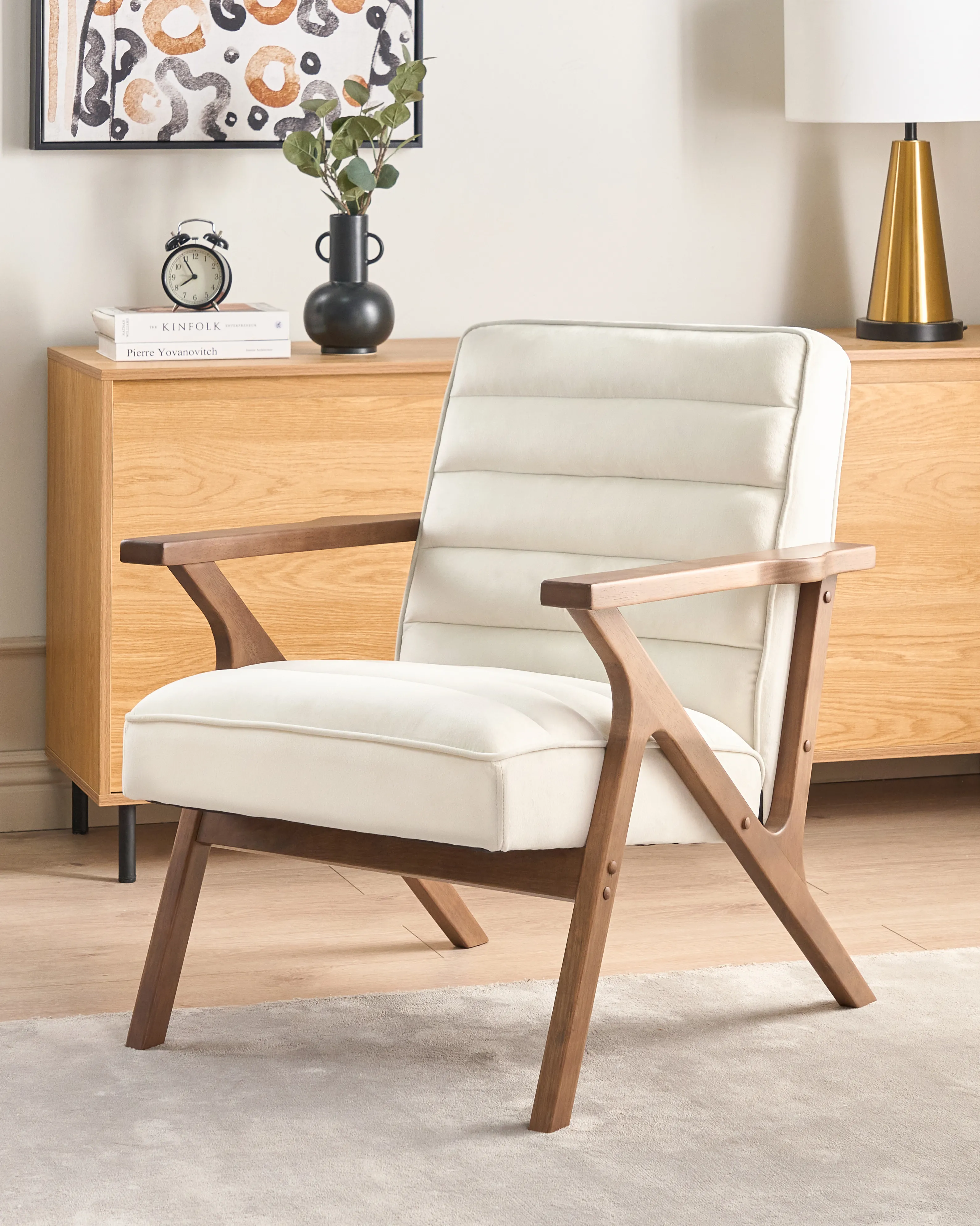 Fauteuil KISA Fluweel Gebroken wit