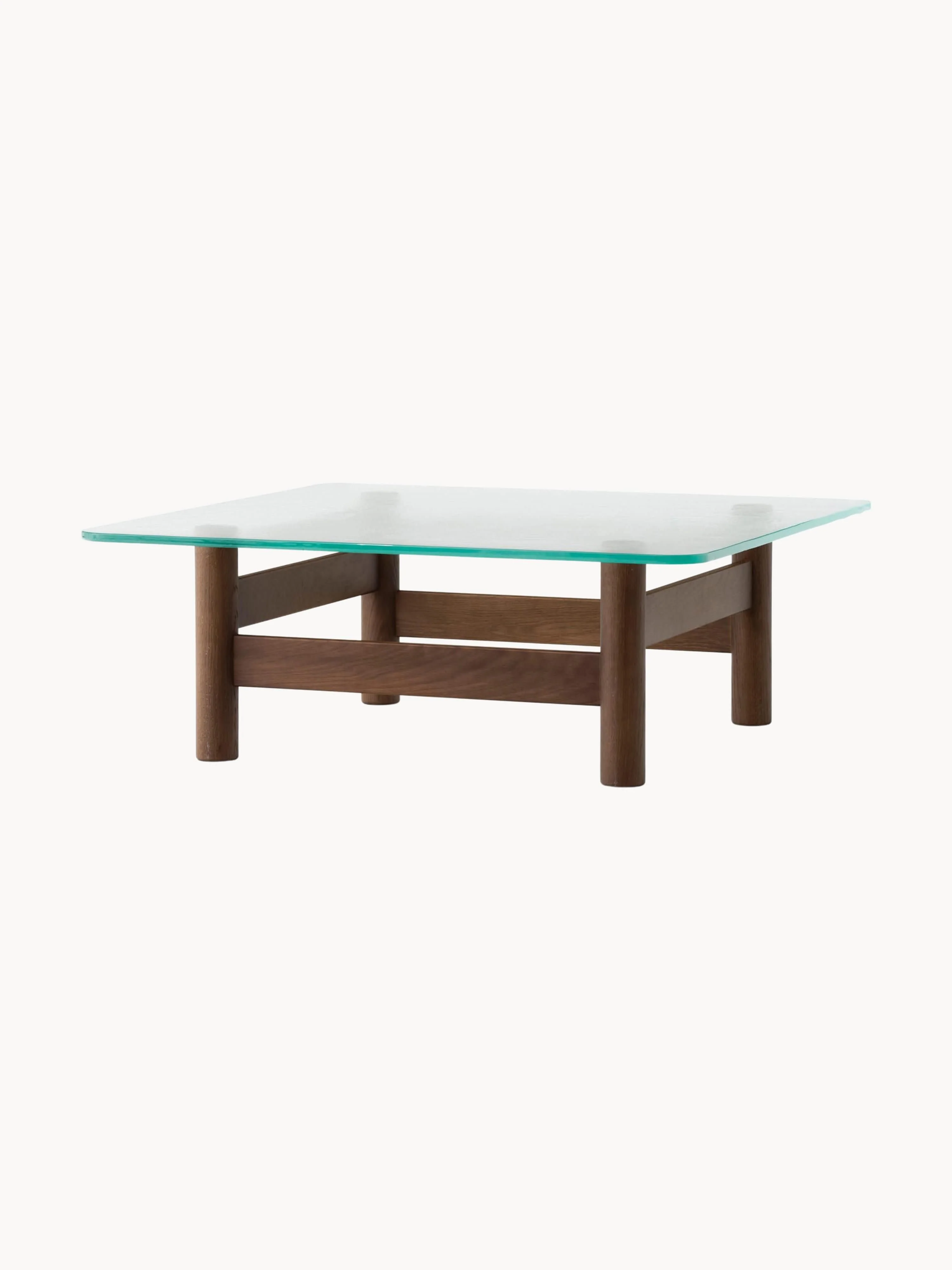 Salontafel Brasilia van eikenhout met glazen tafelblad