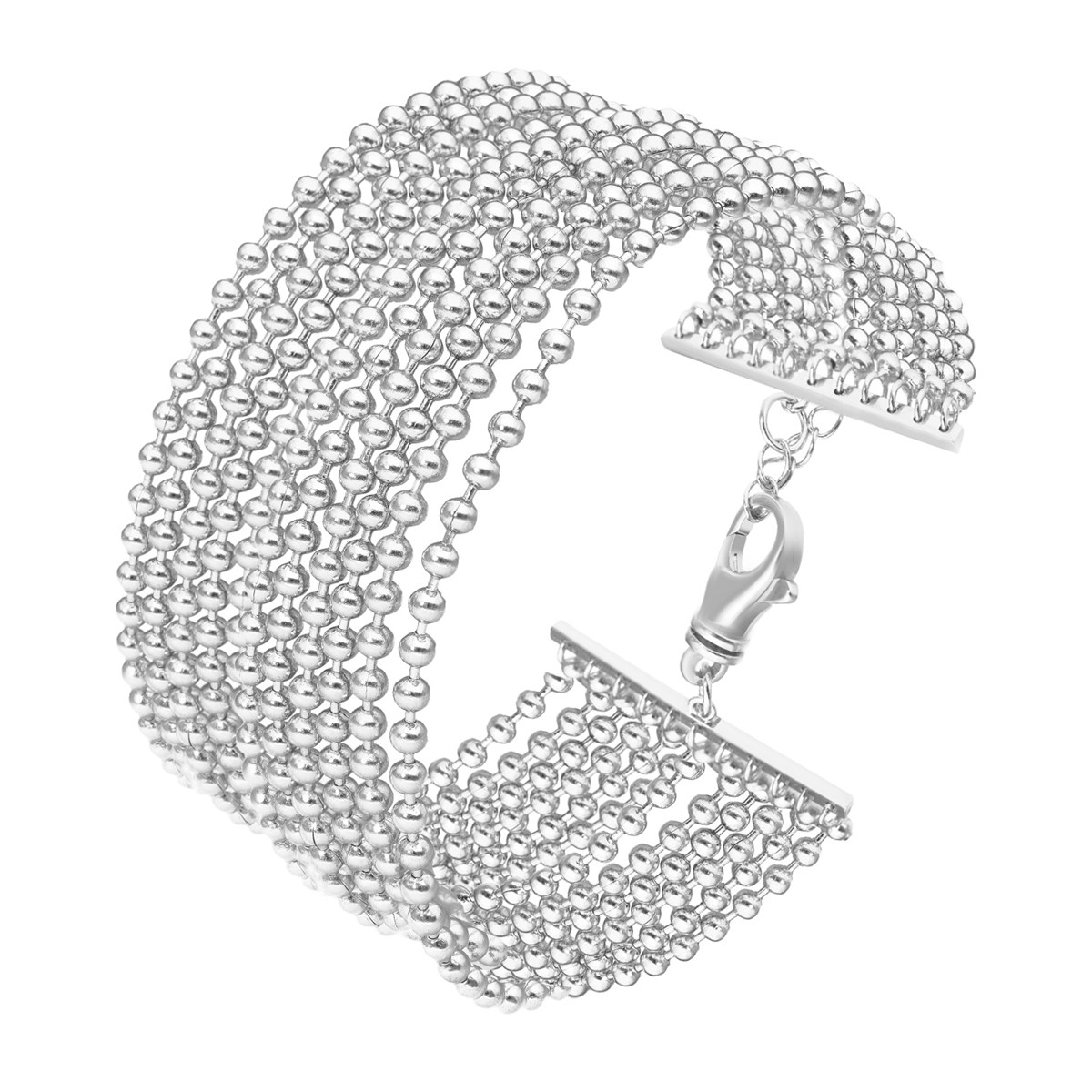 Bracelet Argent Manchette Large Chaines Petites Boules
