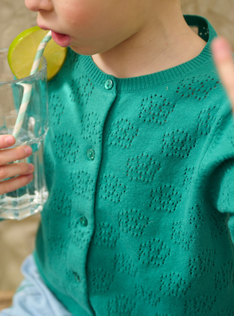 Cardigan vert ajouré imprimé fleur pour fille