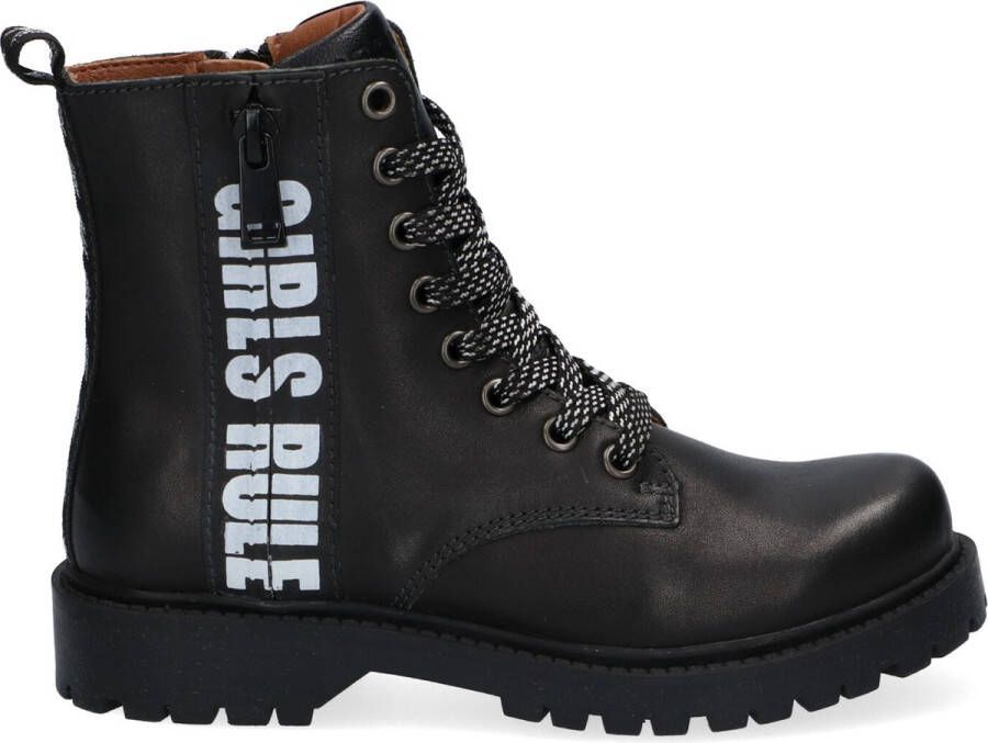 Braqeez 421773 489 Meisjes Biker Boots Zwart Leer Veters