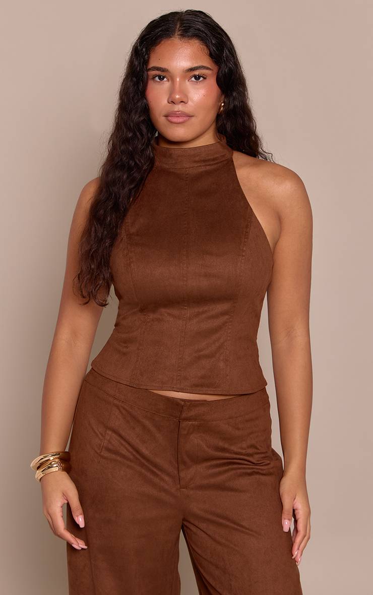 Marron Haut Col Montant En Synthétique Avec Coutures Devant Shape