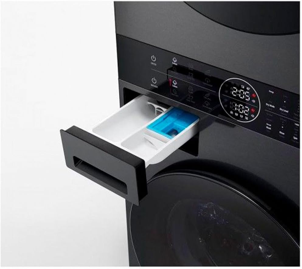 LG WT1210BBF Washtower, Waschmaschine Klasse C -10 Prozent 12kg und Trockner A 10 kg, einheitliches Panel, TurboWash, Smart Pairing, WiFi, Schwarz