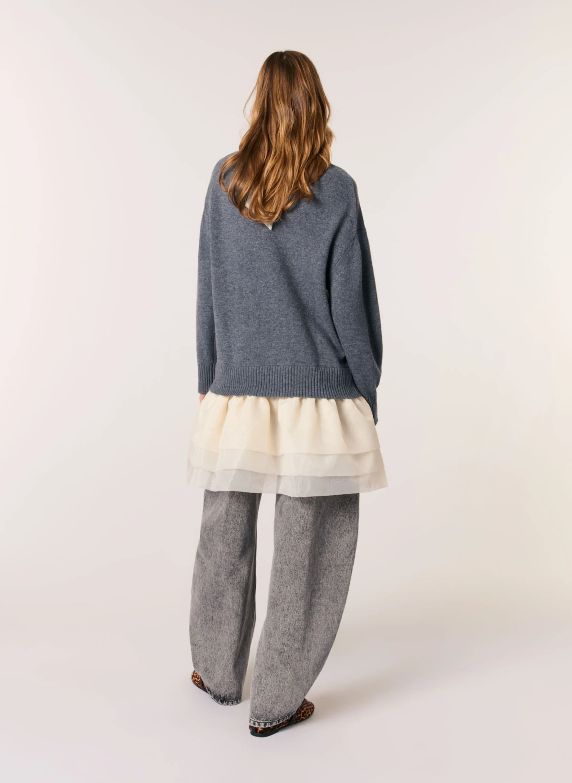 Robe courte col rond en laine mélangée | Gris
