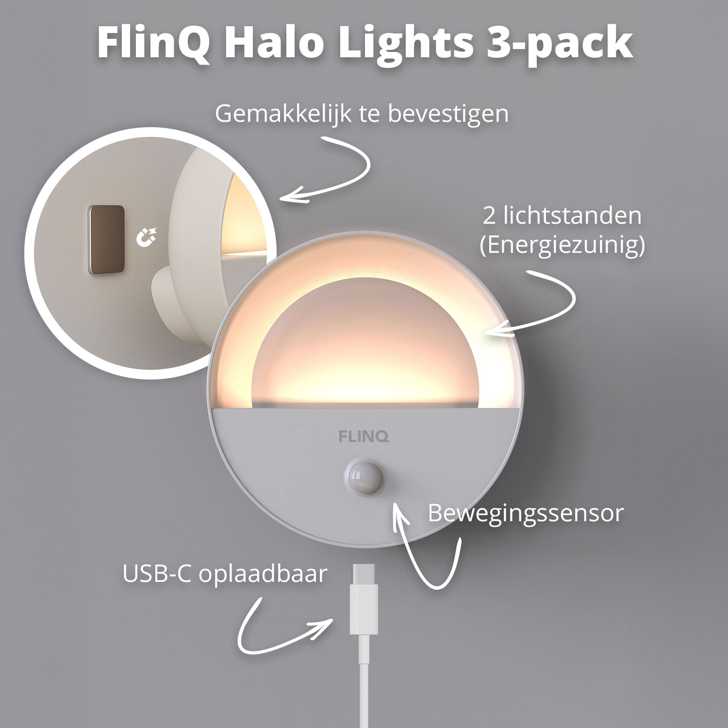 FlinQ Oplaadbare Halo Lights - Set van 3