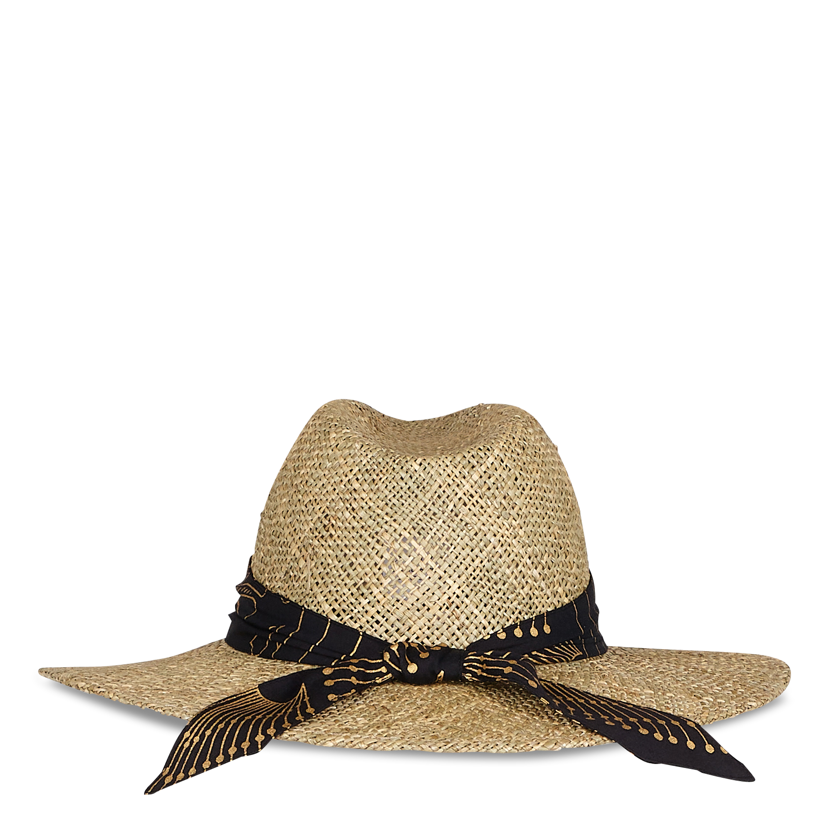 SOMBRERO - Chapeau en paille avec foulard imprimé| Noir