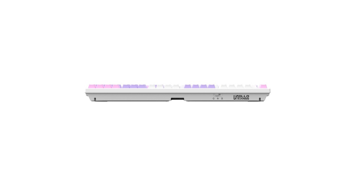 HelloGanssHS108T GC09, toetsenbord  (Wit/paars, US lay-out, Gateron Yellow, RGB leds, PBT Doubleshot keycaps, hot swap, 2,4 GHz / Bluetooth / USB-C)