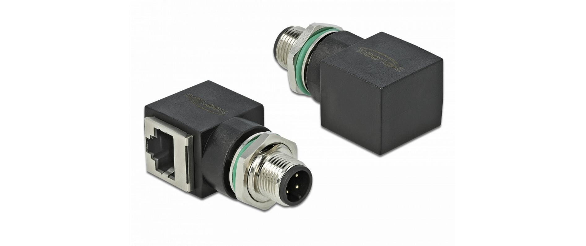 Winkeladapter M12 4 Pin D Stecker - RJ45 Buchse 1 StückDelock Netzwerkadapter M12 4 Pin D-kodiert Stecker zu RJ45 Buchse
