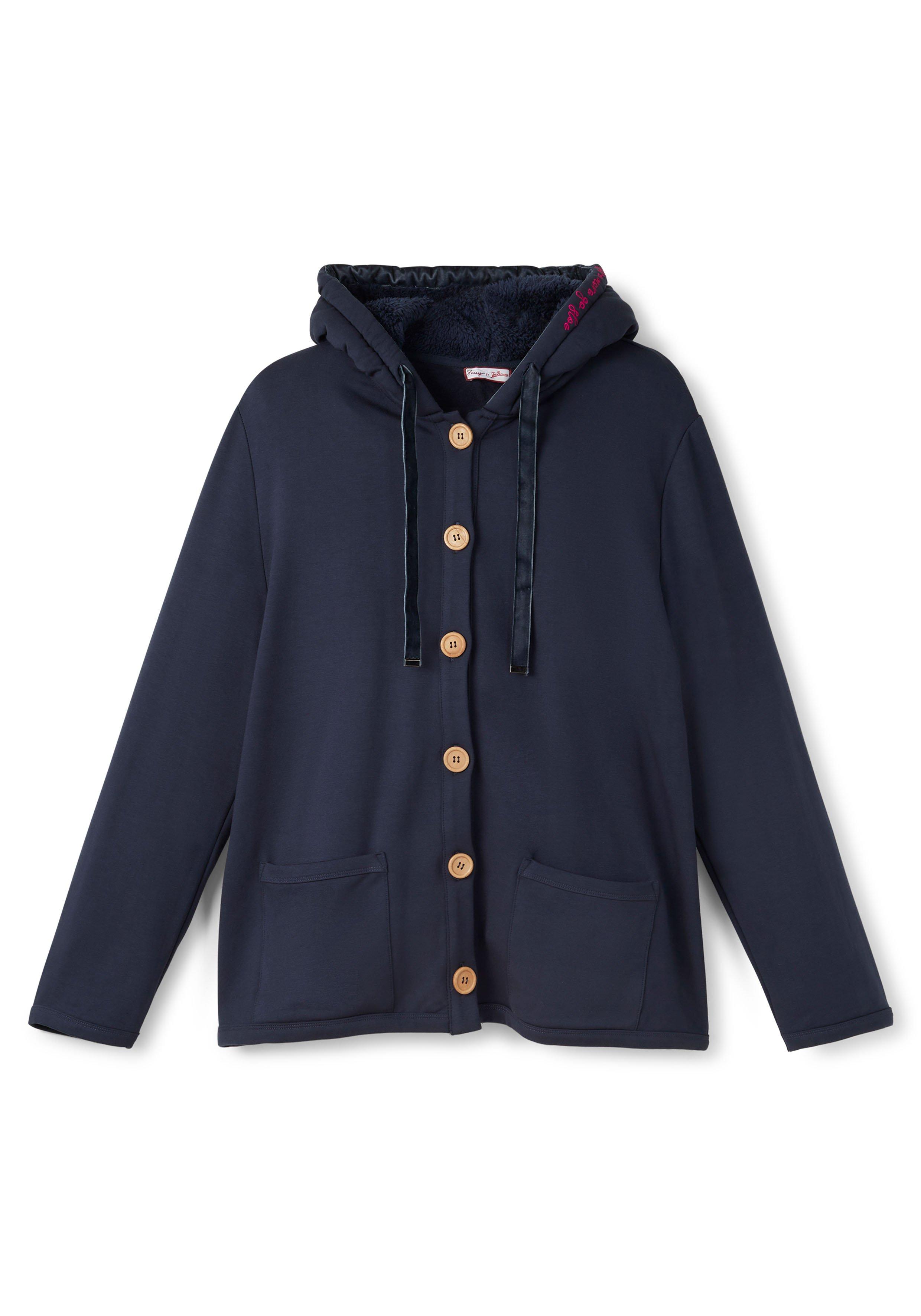Sweatjacke mit Kapuze, Knopfleiste und Taschen