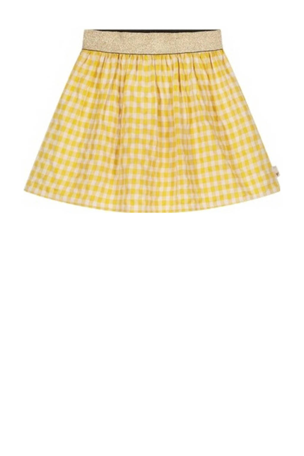 Moodstreet geruite rok lichtgeel/wit