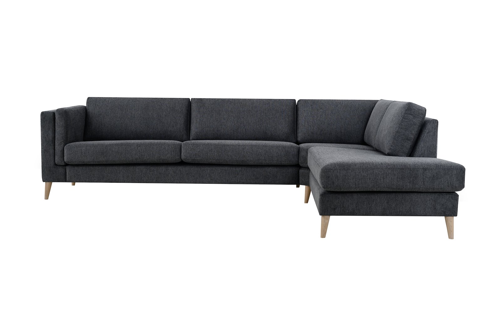 Edda hjørnesofa 3-seter med åpen ende høyre Textile Brego 7 Antrazite, ben 8, armlen G.