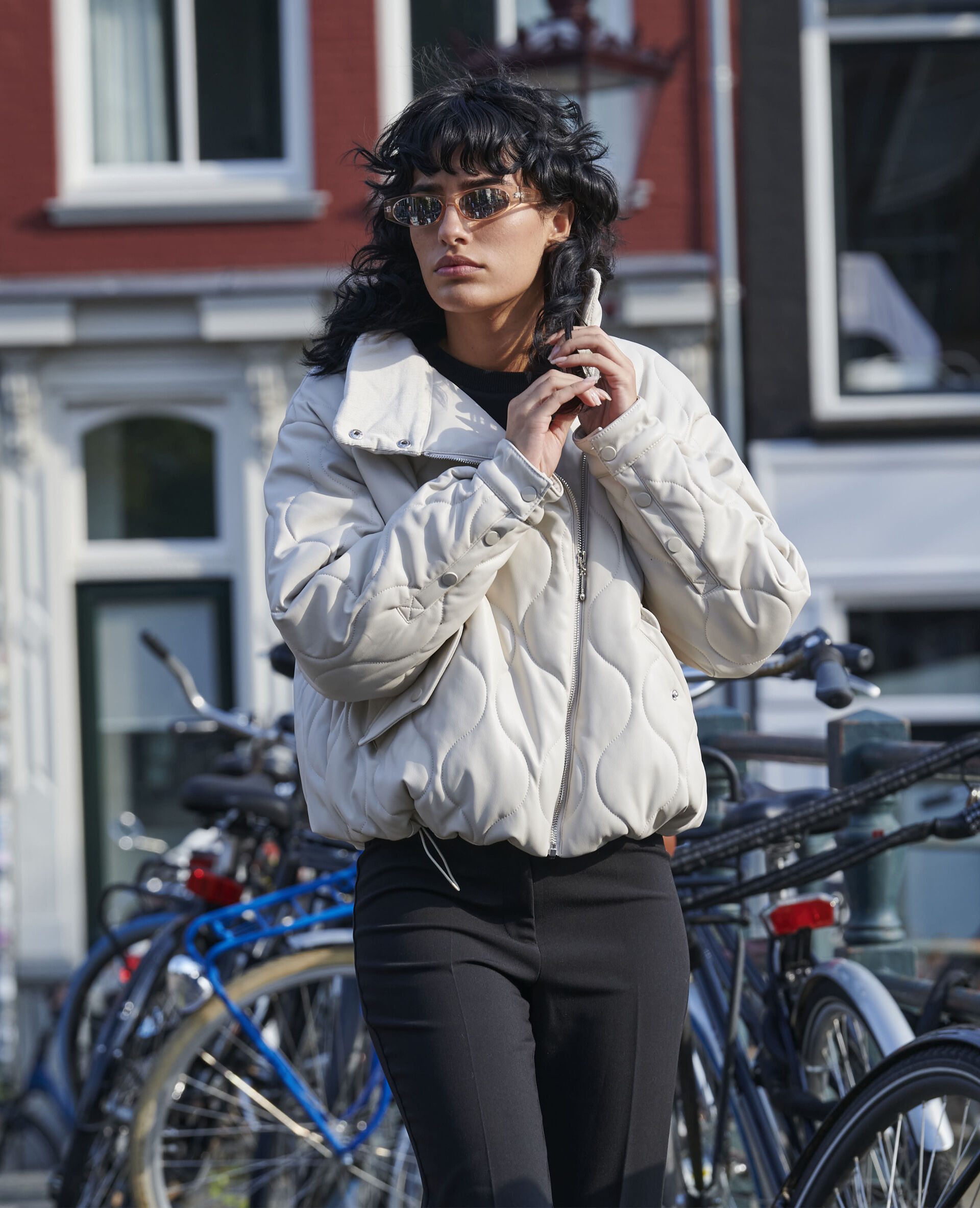 Blouson matelassé en simili cuir - Blanc