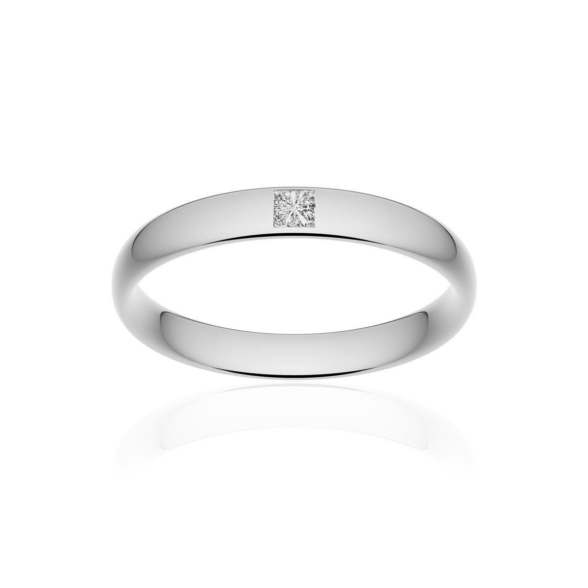 Alliance or 750 blanc poli demi-jonc confort 3,5mm diamant princesse