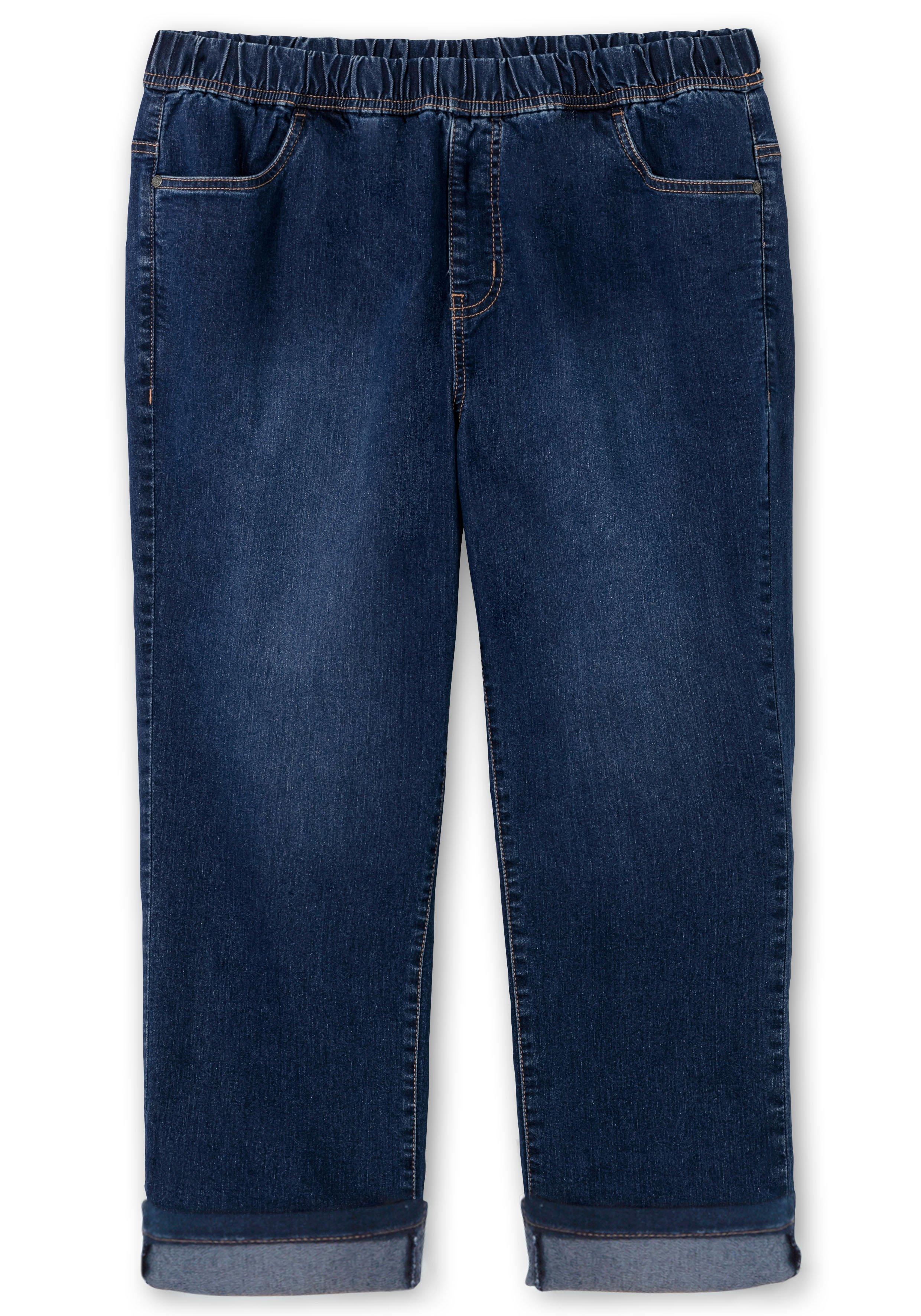 Schmale Caprijeans mit Saumumschlag