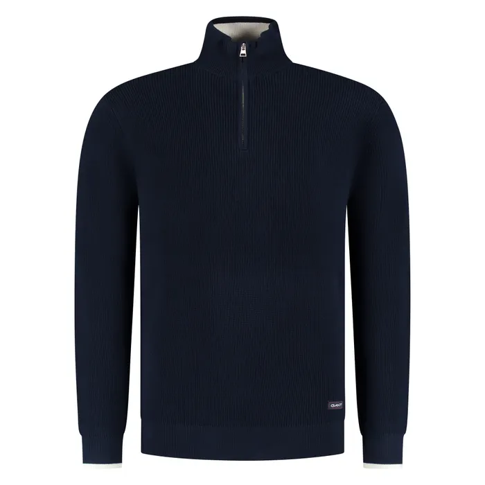 Gant Ribbed Cotton Half Zip Heren