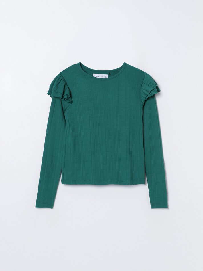 Camiseta de malha com babados - Verde Pato
