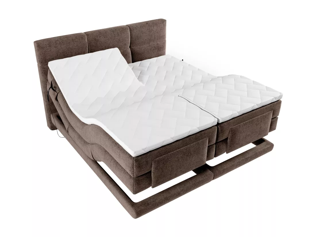 Ensemble complet boxspring tête de lit capitonnée + sommiers relaxation électrique + matelas + surmatelas - 2 x 90 x 200 cm - Tissu - Marron - LODI de PALACIO