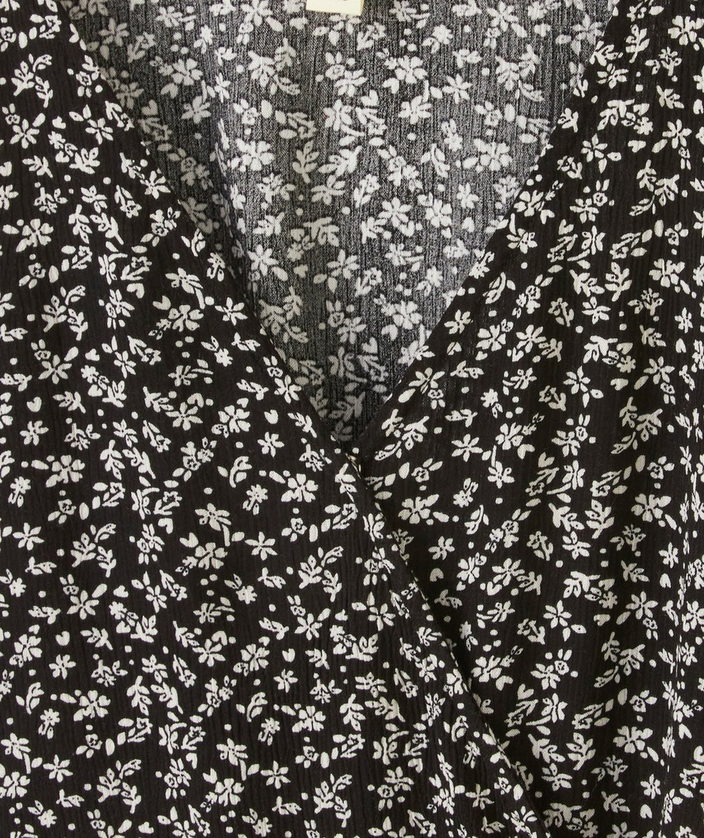ROBE MANCHES COURTES FILLE EN VISCOSE RESPONSABLE NOIRE AVEC IMPRIMÉ FLEURI