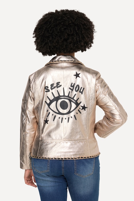 Leder-Bikerjacke, echtes Leder,  Beschichtung, Rücken-Print