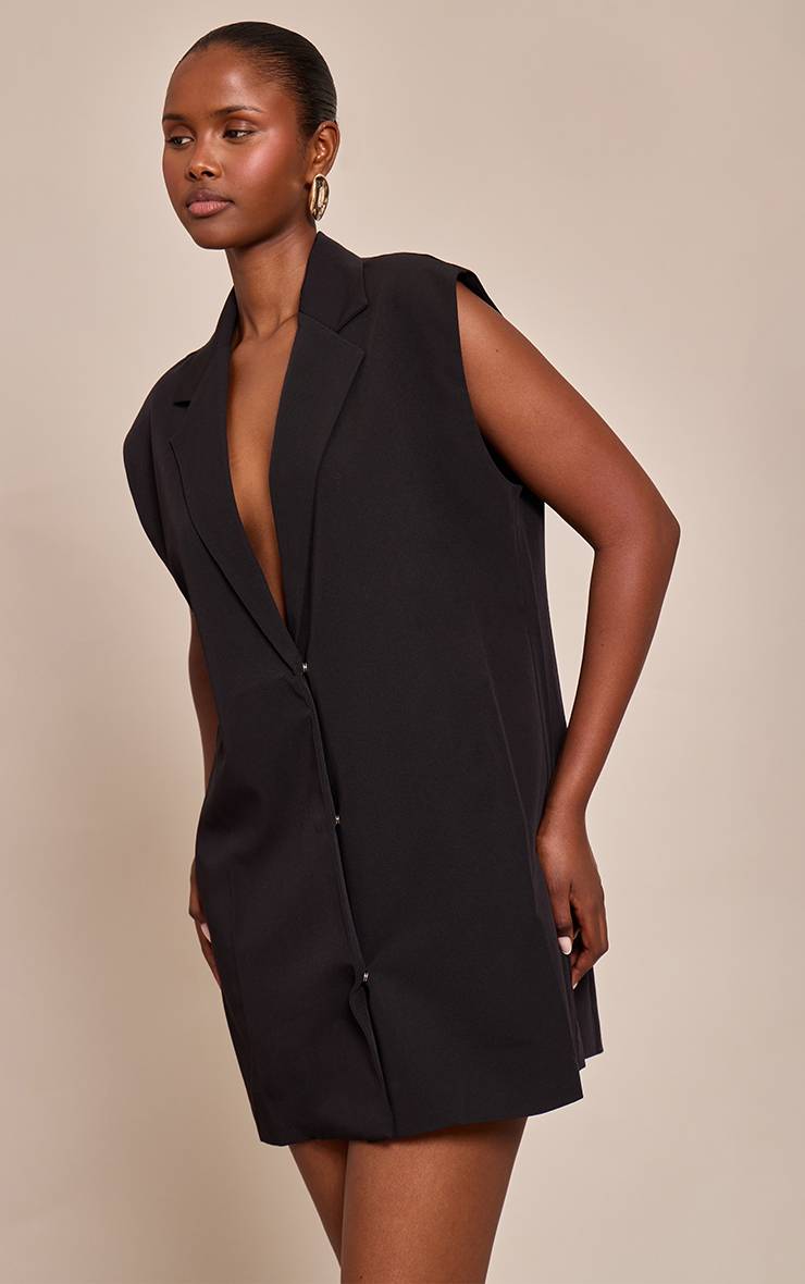 Noir Robe Gilet Cintrée Tissée
