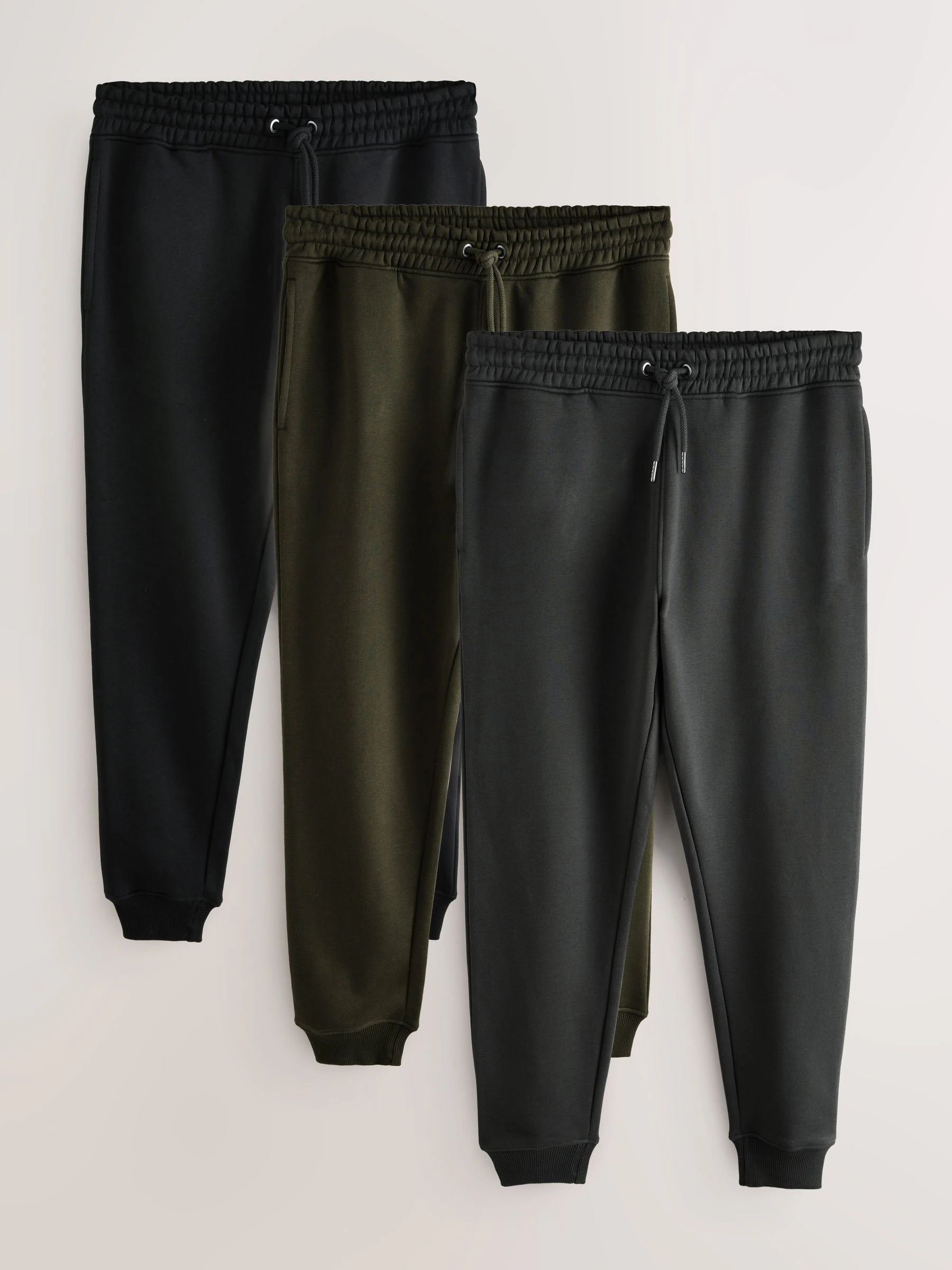 Zwart/leigrijs/kakigroen - Verpakking van 3 slim-fit jersey joggingbroeken met hoog katoengehalte