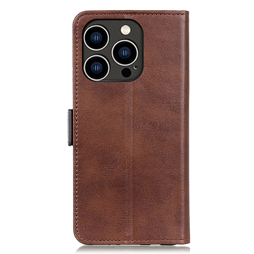 iPhone 15 Pro Vintage Leder Tasche Flip Cover mit Kartenfächer - Braun