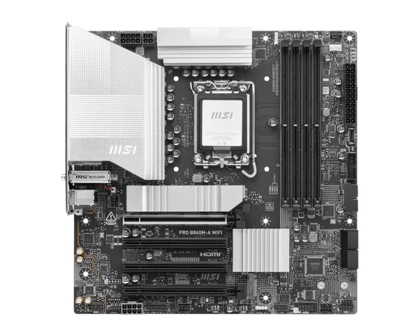 MSI PRO B860M-A WIFI - Bundkort - micro ATX - LGA1851 sokkel - B860 Chipset - USB 3.2 Gen 2, USB 3.2 Gen 1 - 5 Gigabit Ethernet, Wi-Fi 7 - onboard grafik (CPU påkrævet) - HD Audio (8-kanaler)