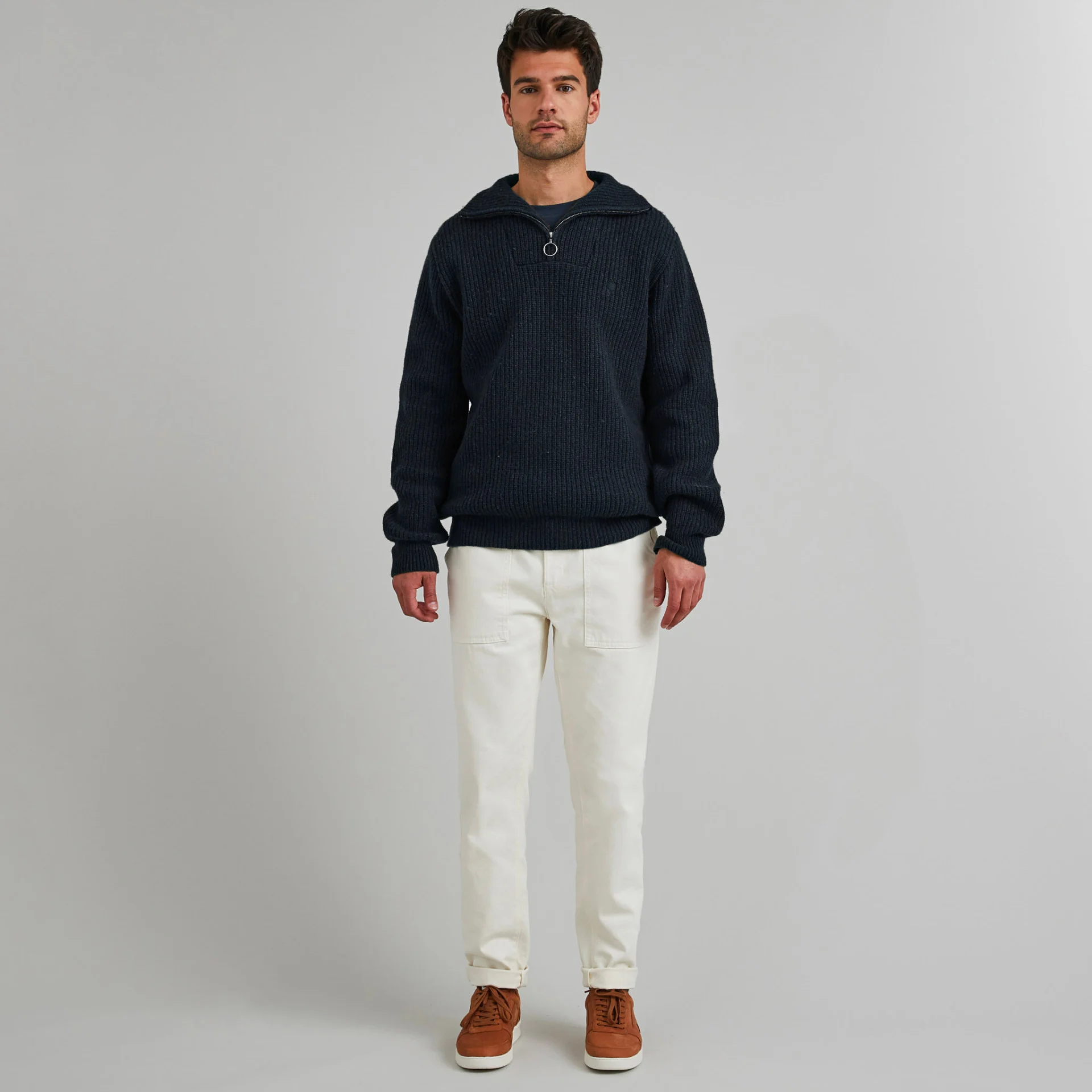 Pull col camionneur bleu marine Laine - Modèle Ardenne