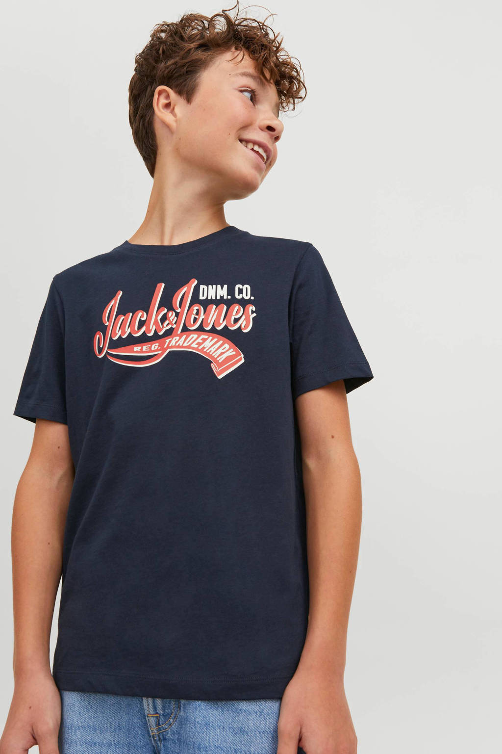 JACK & JONES T-shirt JJELOGO van katoen donkerblauw