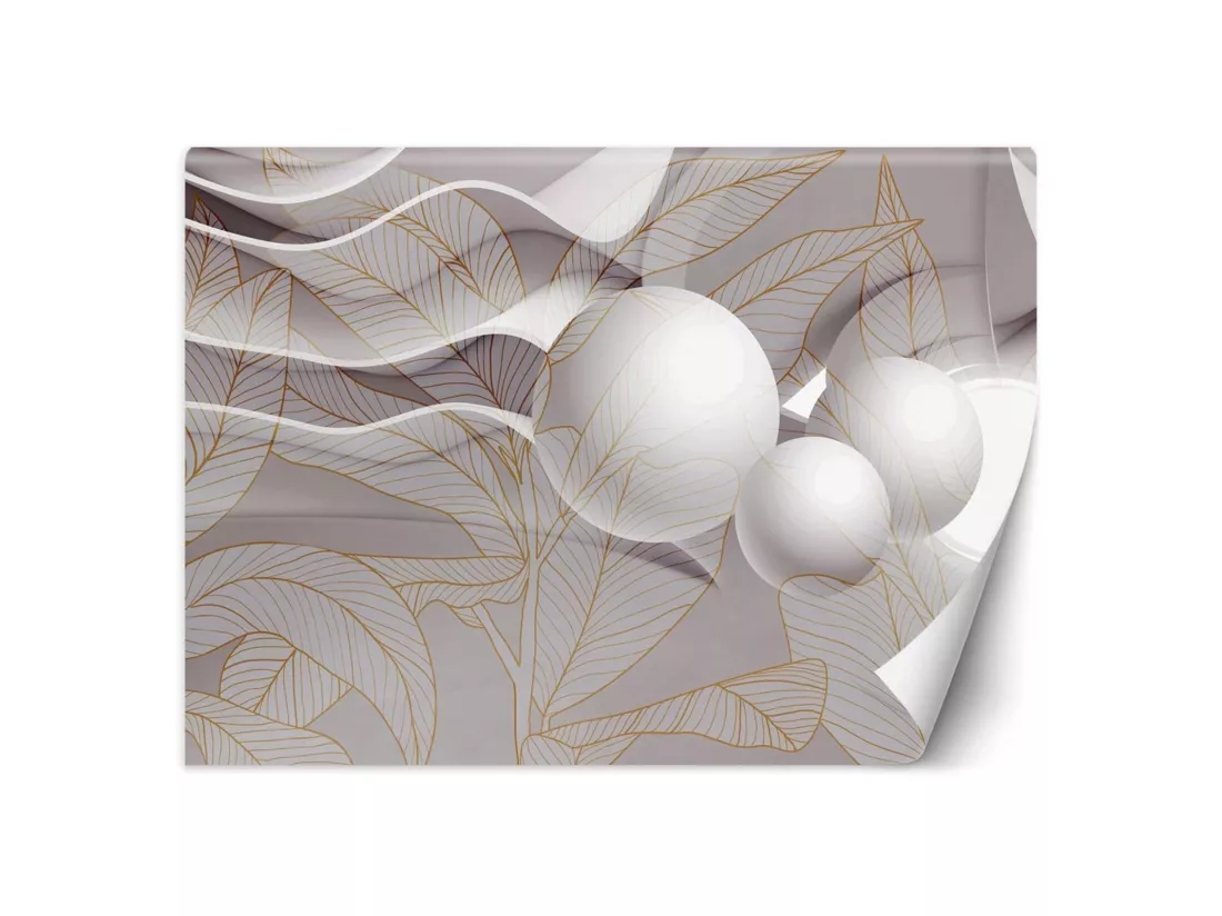 Papier peint feuilles et boules d'or 3d - 254 x 184 cm