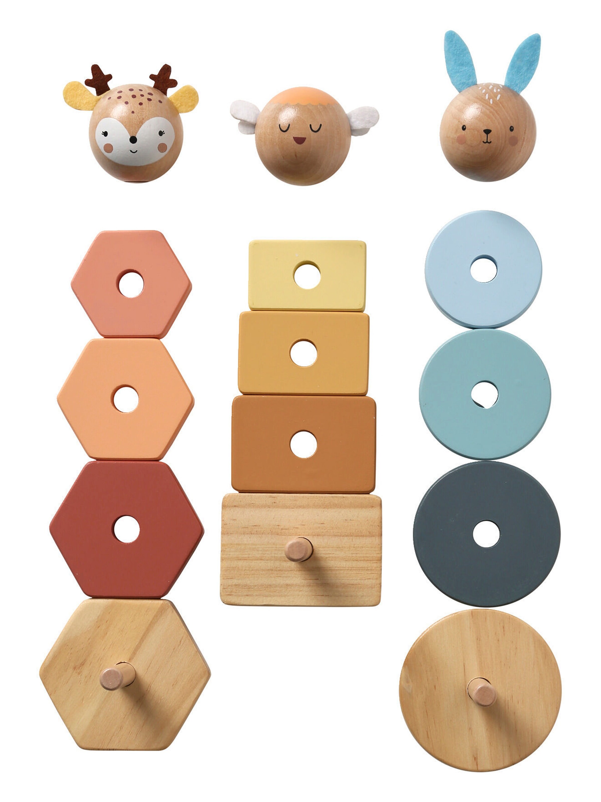 Vertbaudet 3er-Set Baby Stapelfiguren WALDFREUNDE, Holz FSC® natur