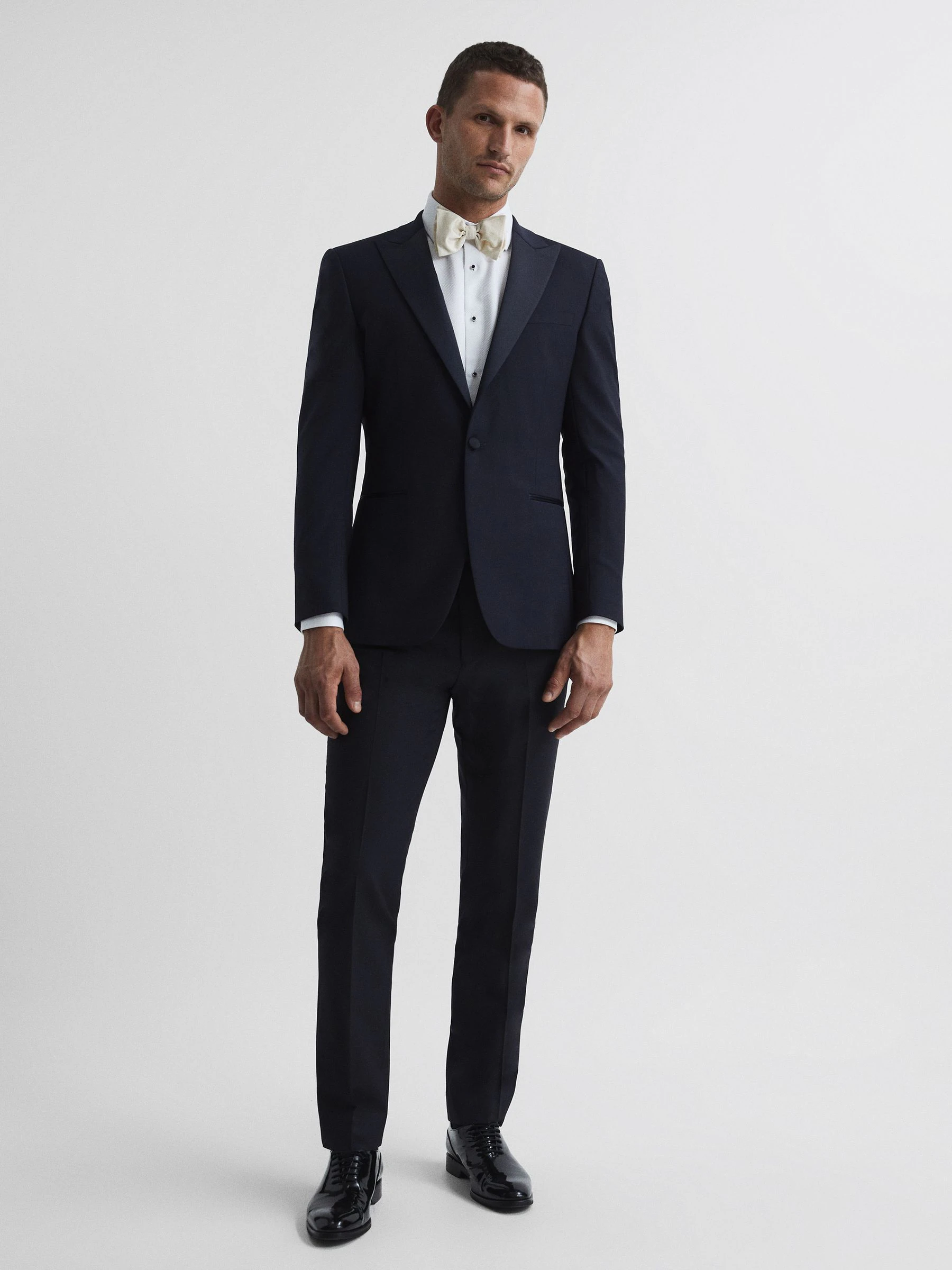Marineblauw - Standaard afwerking - Reiss Poker smokingbroek met moderne pasvorm
