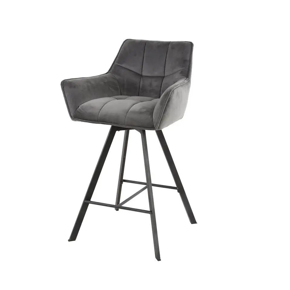Barstoel Velvet Antraciet - Metaal - Draaibaar - 57x53x96cm - Set van 2