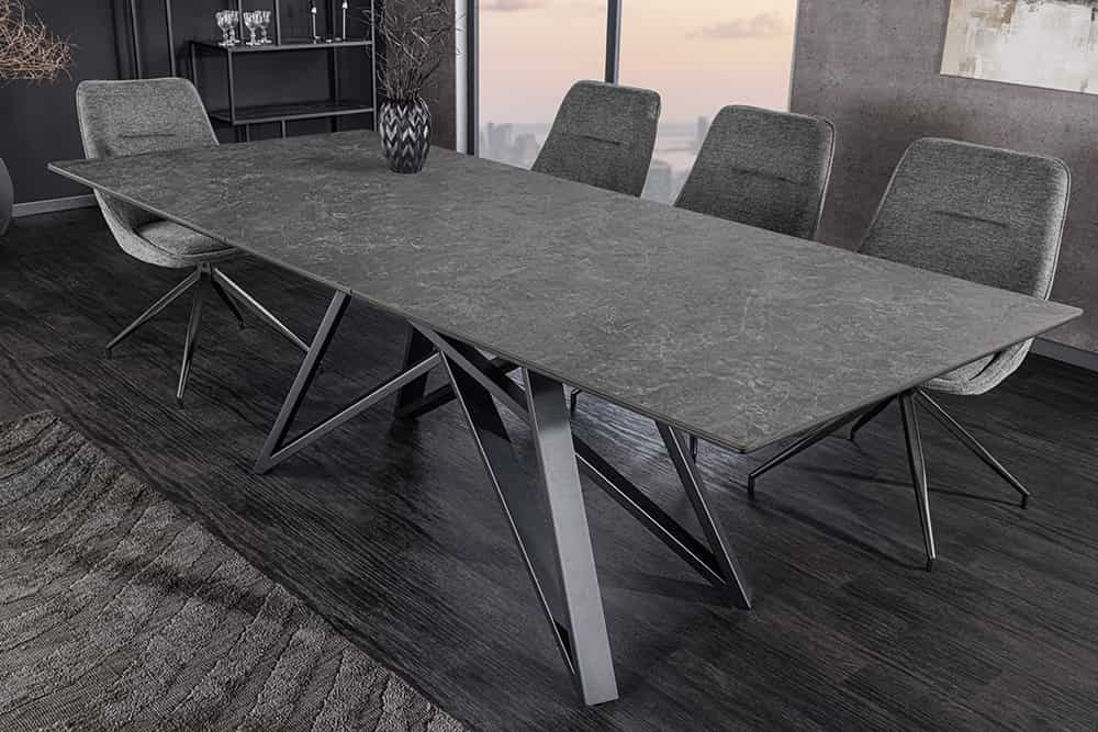 Ausziehbarer Esstisch ATLAS 160-200cm graphit grau Keramik schwarz Metall