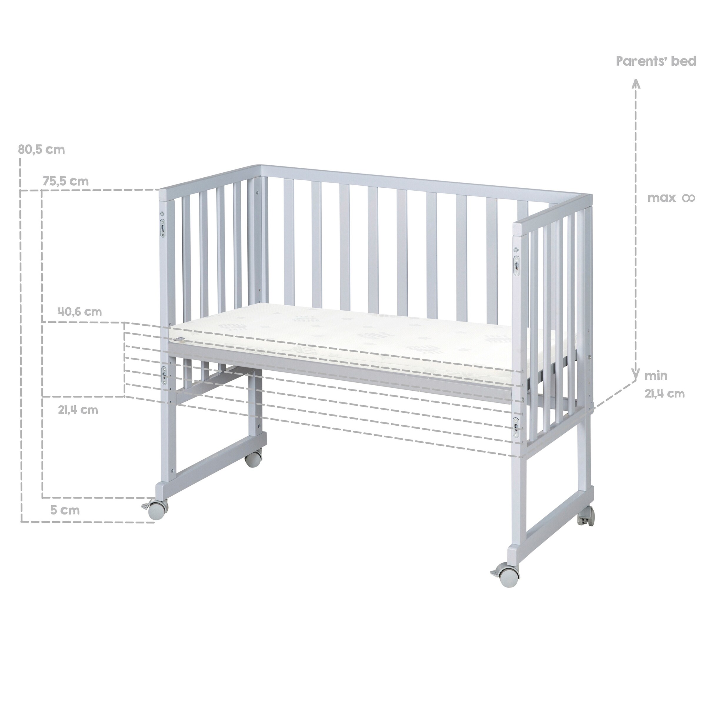 roba Stuben- & Beistellbett 3in1 mit Barriere + Matratze