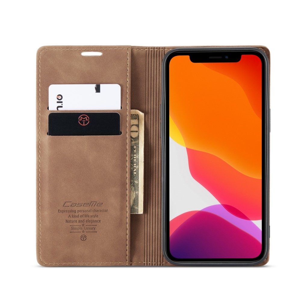 iPhone 12 / iPhone 12 Pro Leder Tasche Flip Wallet Etui mit Kartenfächern - Hellbraun