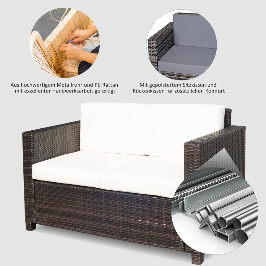 Outsunny Rattan Sofa mit Sitzkissen braun, weiß