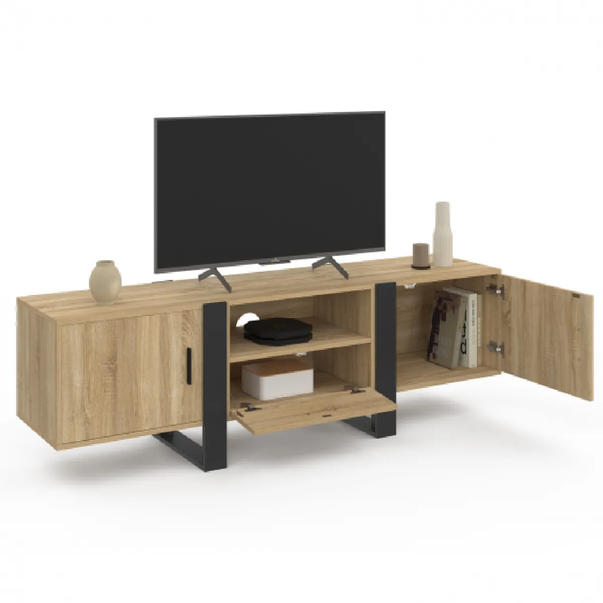 Idmarket Meuble TV PHOENIX 160 cm - Bois/Noir