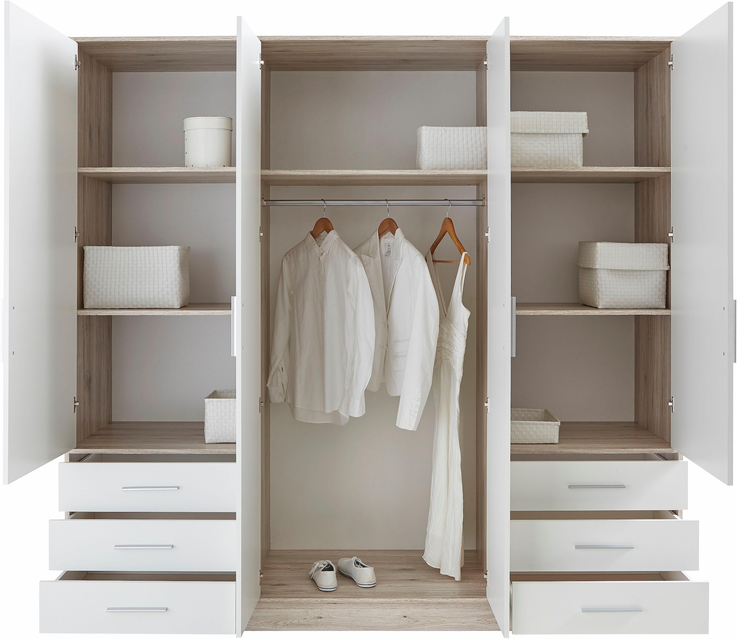 FORTE Kleiderschrank »Jupiter, Made in Europe, mit Schubladen« Masse (T/H): 60/200 cm,  Stauraum, 2 Breiten, 4 Farben, Schubladen, variable Einlegeböden