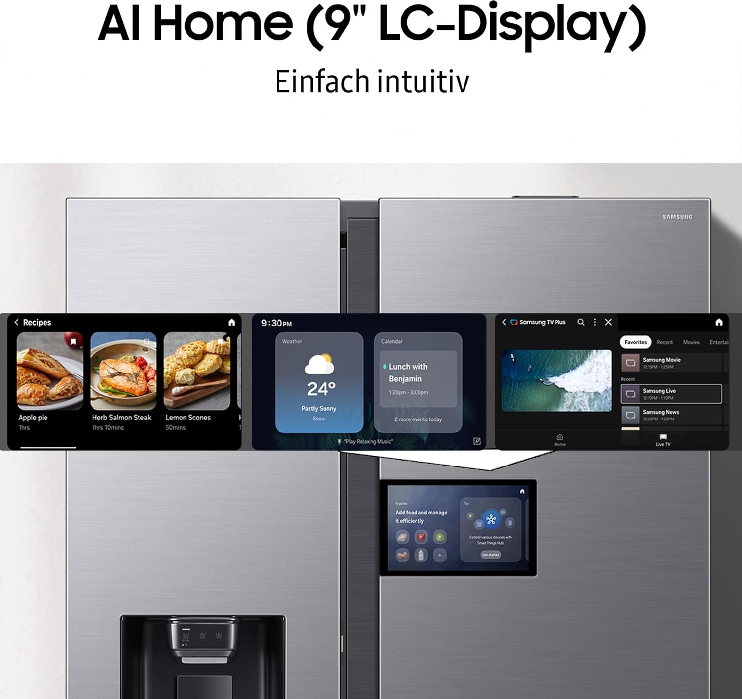 Samsung RS90F65EDTEF Side-by-Side Kühl-Gefrierkombination, AI Kühlschrank mit Gefrierfach, 178 cm, 621 l, Eis-/Wasserspender mit Wassertank, AI Home, Voice Control, Edelstahl Look