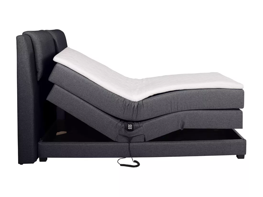 Ensemble complet boxspring tête de lit + sommiers relaxation électrique + matelas + surmatelas - 2 x 80 x 200 cm - Tissu - Anthracite - CASTEL II de PALACIO