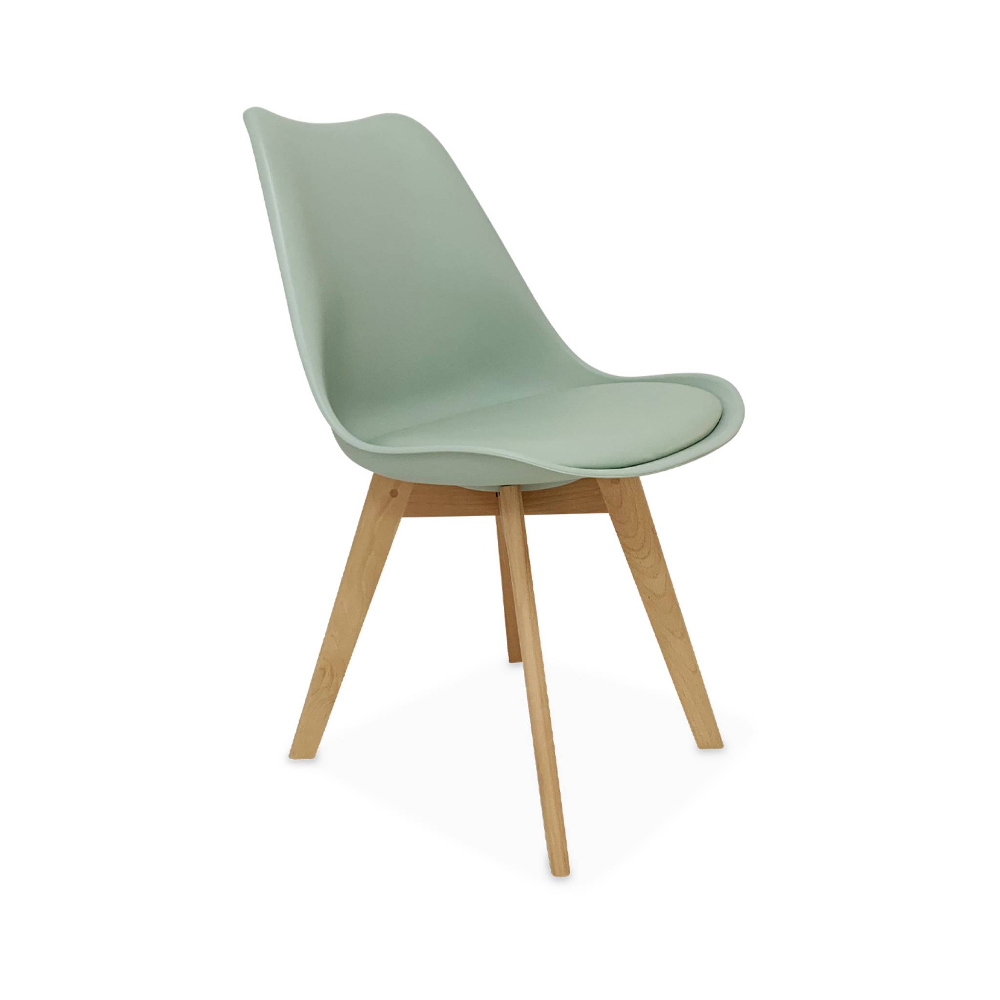 Lot de 6 chaises scandinaves. Pieds bois de hêtre. Chaises 1 place. Vert céladon