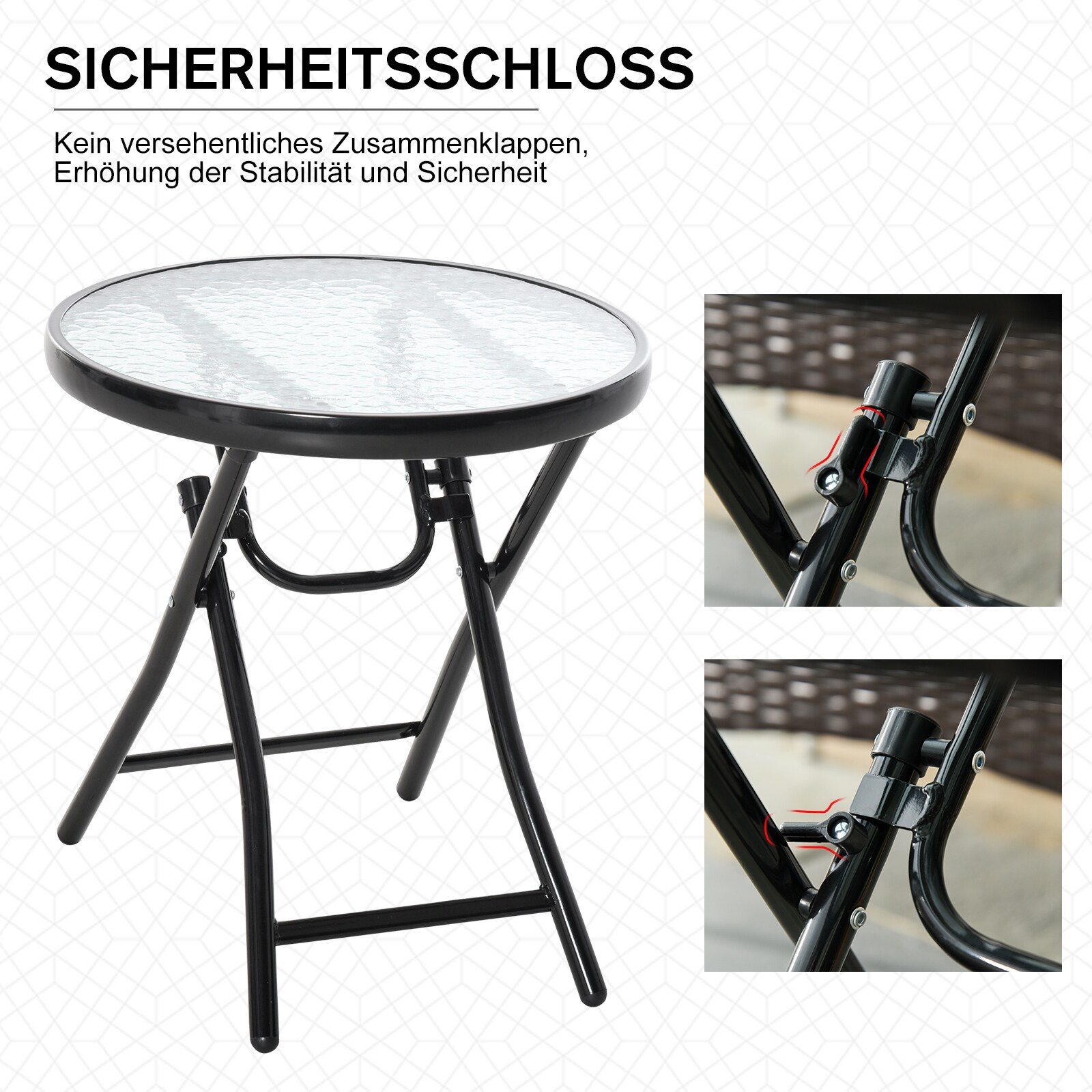 Outsunny Gartentisch klappbar transparent/schwarz Ø45 x 50H cm