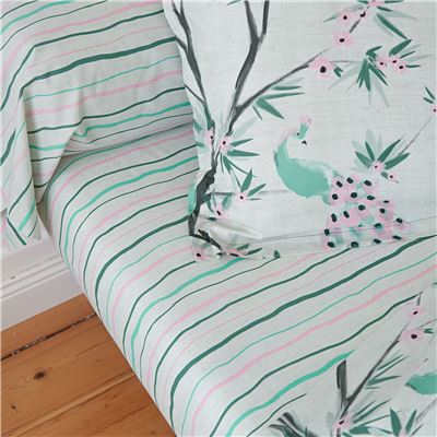 Linge de lit motif paons et feuillage - BECQUET CRÉATION